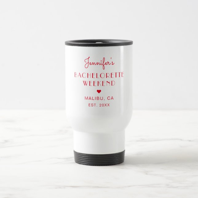 Modern Retro Red Bachelorette Personalized Travel Mug (Center)
