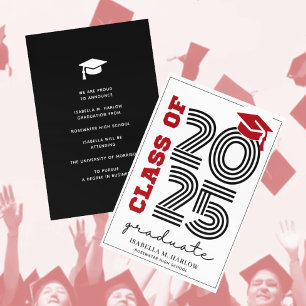 Modern Retro Red Black Grad Announcement