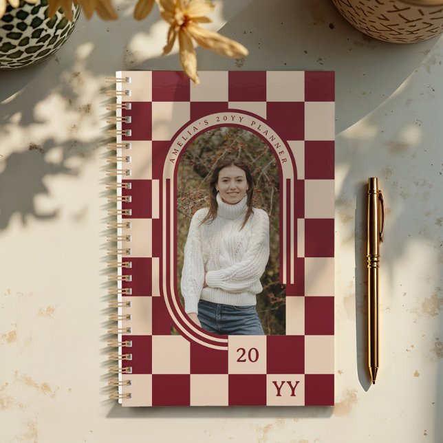 Modern Retro Red Checker Pattern Arch Photo Planner (Modern Retro Red Checker Pattern Arch Photo Planner)