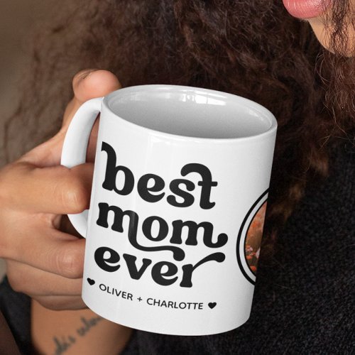 Modern Retro Round Photo Best Mom Ever Two_Tone Coffee Mug