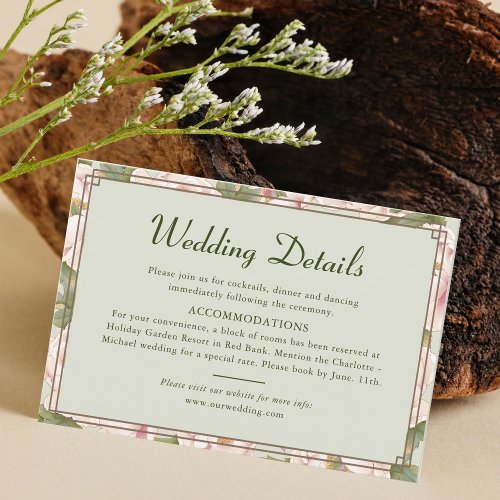 Modern Retro Sage and Blush Wedding Details Enclosure Card