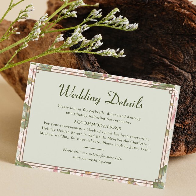Modern Retro Sage Green and Blush Wedding Details Enclosure Card (Creator Uploaded)