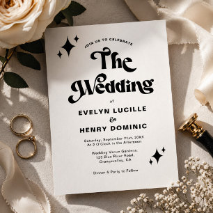 Modern Retro Script Black and White Wedding Invitation