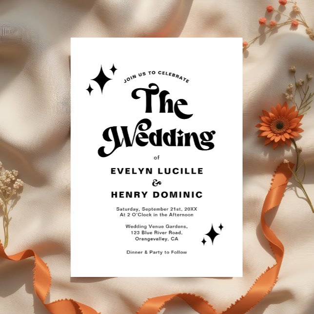 Modern Retro Script Black and White Wedding Invitation (Creator Uploaded)