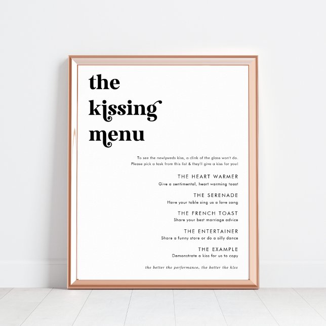 Modern Retro Script The Kissing Menu Wedding Sign (Creator Uploaded)