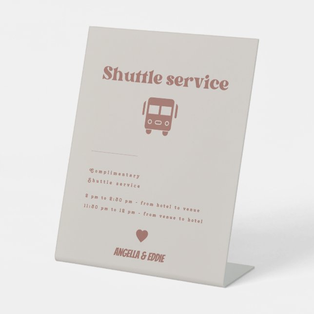 Modern Retro Shuttle Service Wedding Sign (Front)