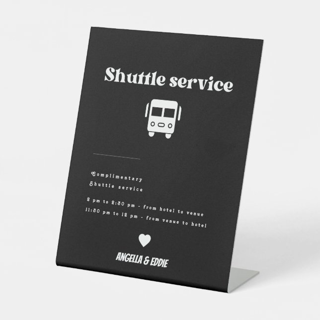 Modern Retro Shuttle Service Wedding Sign (Front)