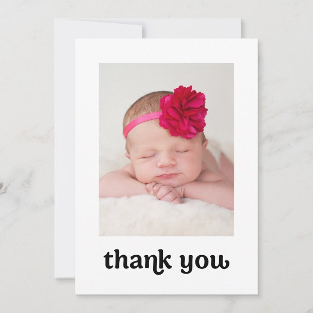 Modern Retro Simple Baby Girl Shower Thank You Card (Front)