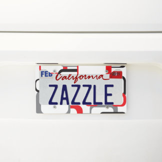 Modern Retro Squares Red White Black Gray Pattern License Plate Frame