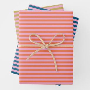 Modern Retro Striped Fun Colorful Pink Orange Blue Wrapping Paper Sheets