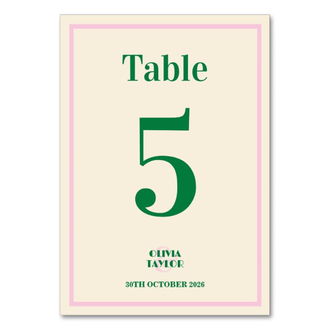 Modern Retro Striped  Wedding Information  Table Number (Front)