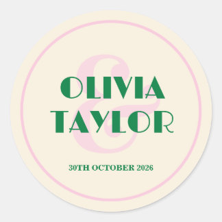Modern Retro Striped Wedding Invitation Classic Round Sticker