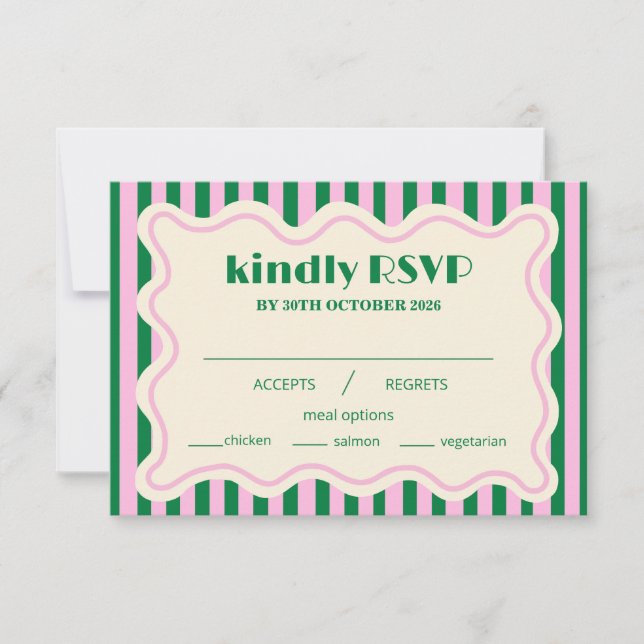 Modern Retro Striped Wedding RSVP Card (Front)
