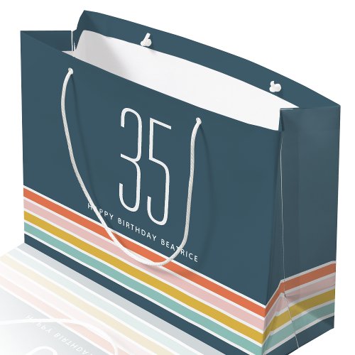 Modern Retro Stripes Birthday Any Age Custom Large Gift Bag