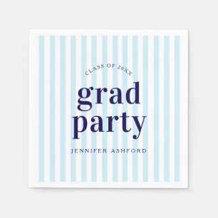 Modern Retro Stripes Blue Graduation Party Napkins