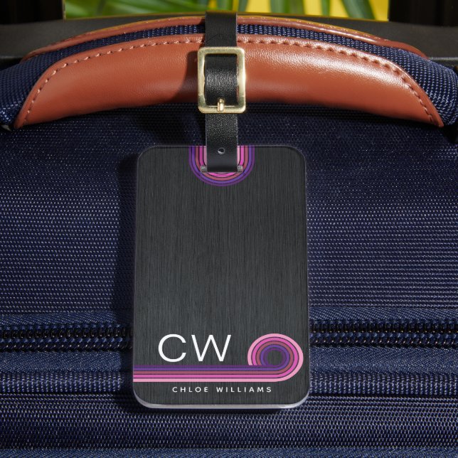 Modern Retro Stripes Monogram Luggage Tag (Front Insitu 2)