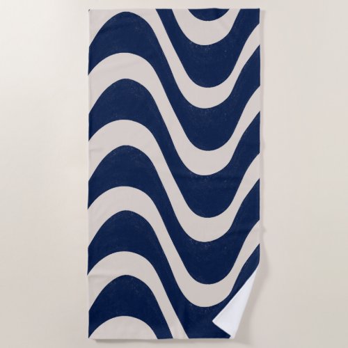 Modern Retro Summer Blue Waves Stripes Beach Towel