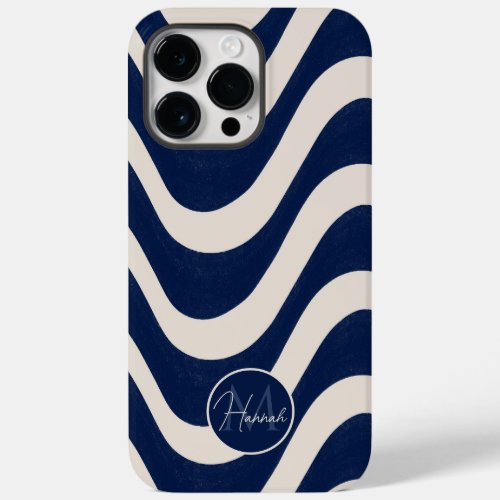 Modern Retro Summer Blue Waves Stripes Case_Mate iPhone 14 Pro Max Case