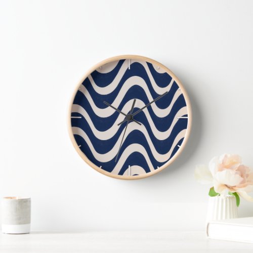 Modern Retro Summer Blue Waves Stripes Clock