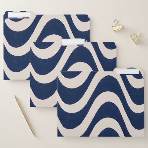 Modern Retro Summer Blue Waves Stripes File Folder