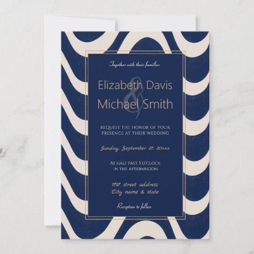 Modern Retro Summer Blue Waves Stripes Invitation