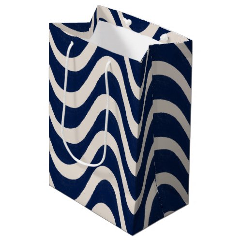 Modern Retro Summer Blue Waves Stripes Medium Gift Bag