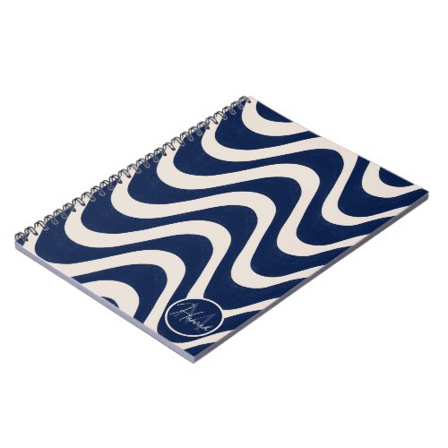 Modern Retro Summer Blue Waves Stripes Notebook