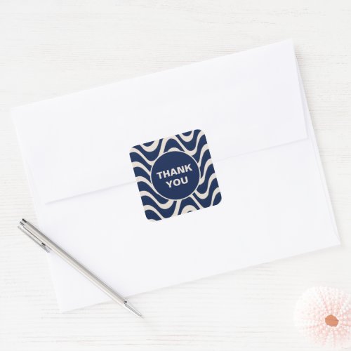 Modern Retro Summer Blue Waves Stripes Square Sticker