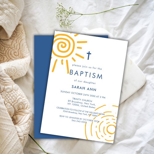 Modern Retro Sun Baptism Christening Cross Invitation