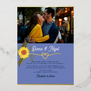 Modern Retro Sunflower Photo Wedding Foil Invitation