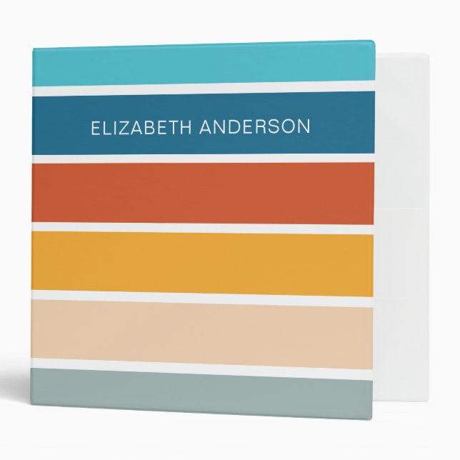 Modern Retro Sunset Stripes Personalized  3 Ring Binder (Front/Inside)