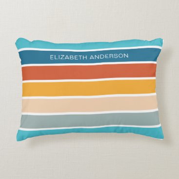 Modern Retro Sunset Stripes Personalized  Accent Pillow