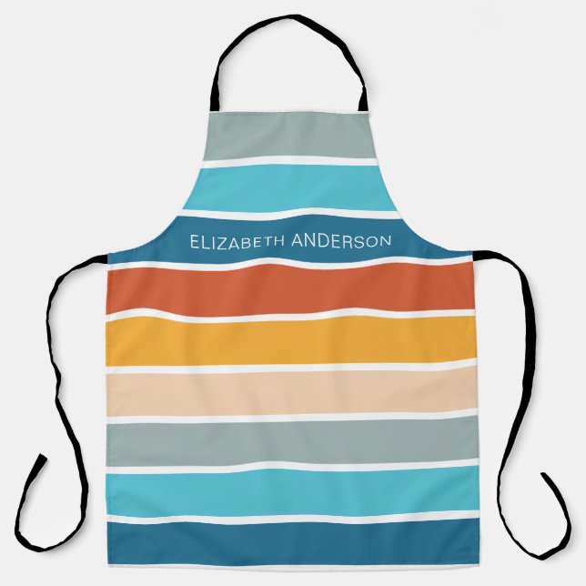 Modern Retro Sunset Stripes Personalized  Apron (Front)