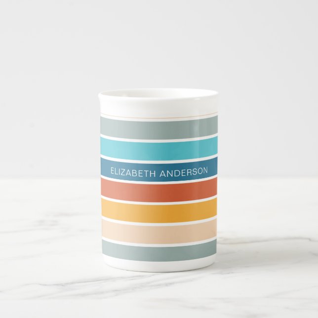 Modern Retro Sunset Stripes Personalized  Bone China Mug (Front)