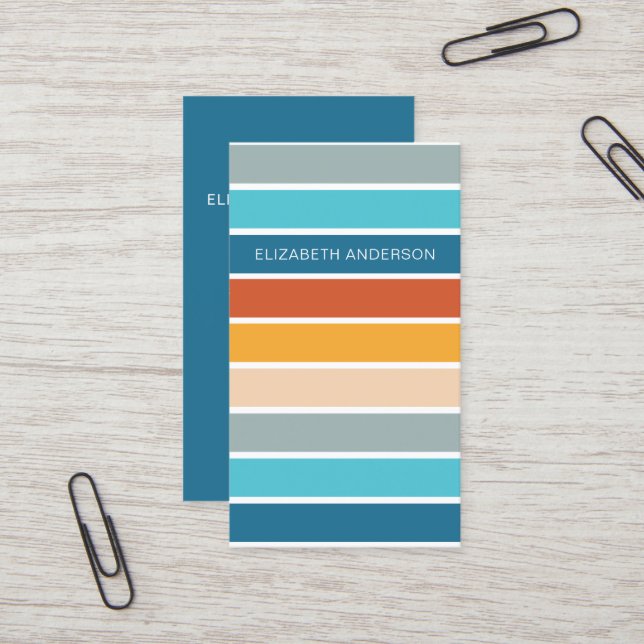 Modern Retro Sunset Stripes Personalized  Business Card (Front/Back In Situ)