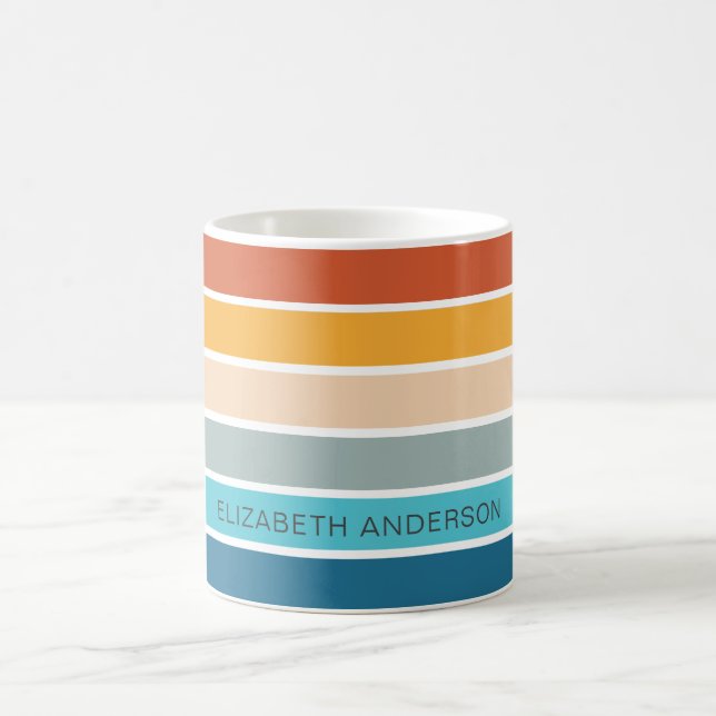 Modern Retro Sunset Stripes Personalized  Coffee Mug (Center)