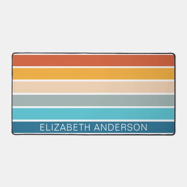 Modern Retro Sunset Stripes Personalized  Desk Mat (Front)