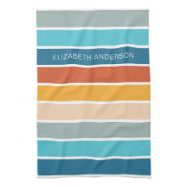 Modern Retro Sunset Stripes Personalized  Kitchen Towel