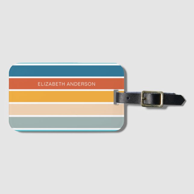 Modern Retro Sunset Stripes Personalized  Luggage Tag (Front Horizontal)