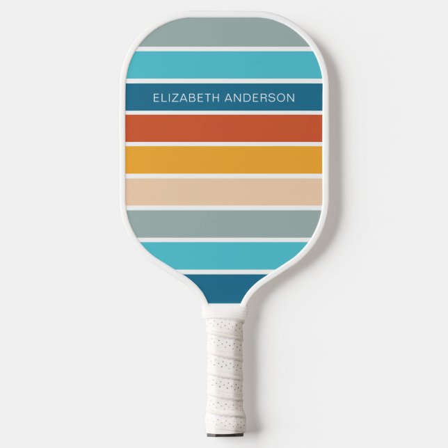 Modern Retro Sunset Stripes Personalized  Pickleball Paddle (Front)