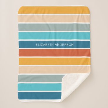 Modern Retro Sunset Stripes Personalized  Sherpa Blanket