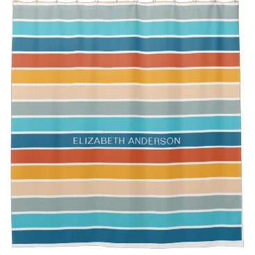 Modern Retro Sunset Stripes Personalized  Shower Curtain
