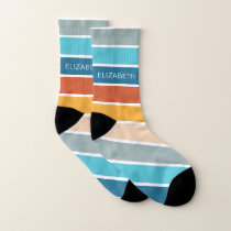 Modern Retro Sunset Stripes Personalized  Socks