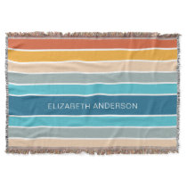 Modern Retro Sunset Stripes Personalized  Throw Blanket