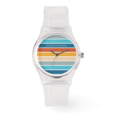 Modern Retro Sunset Stripes Personalized  Watch