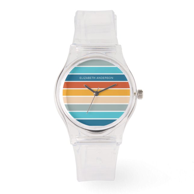 Modern Retro Sunset Stripes Personalized  Watch (Front)