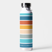 Modern Retro Sunset Stripes Personalized  Water Bottle