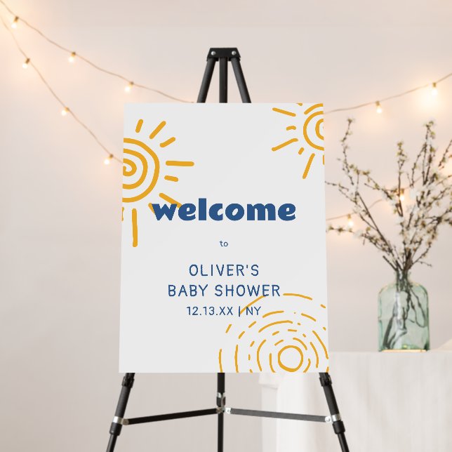 Modern Retro Sunshine Baby Shower Welcome Sign (In Situ (Stand))