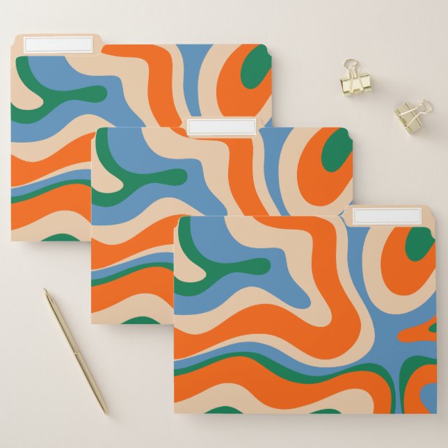 Modern Retro Swirl Abstract Pattern Orange Green File Folder (Set)