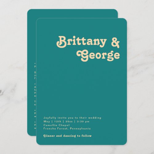 Modern Retro Teal All In One Rounded Edges Wedding Invitation